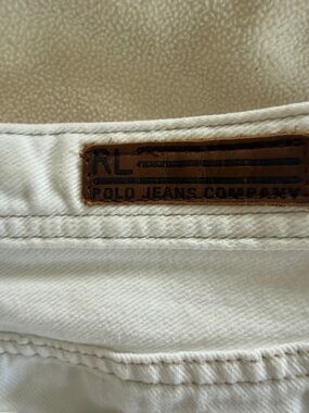 Ralph Lauren White Jeans with Brown Leather Logo Patch